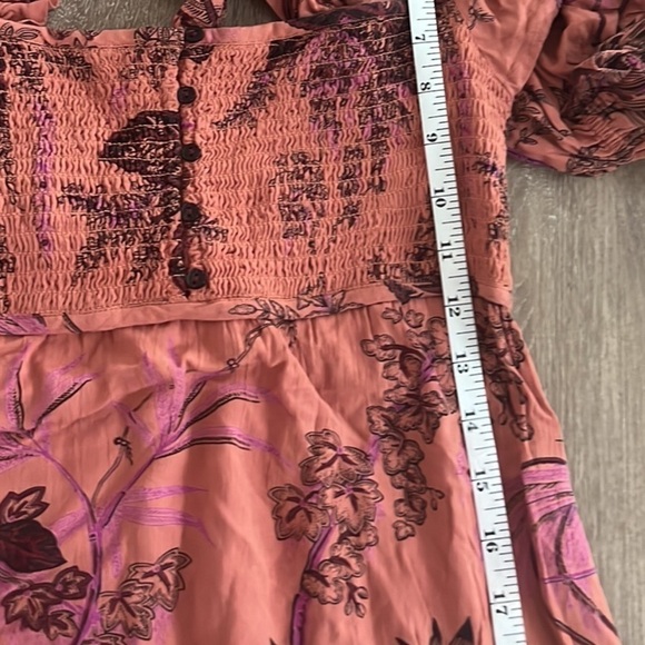 Anthropologie Maeve Birdsong Smocked Puff Sleeve Midi Dress Pink Birds Size M - Picture 13 of 16